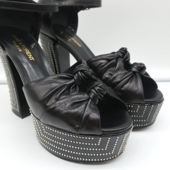 SAINT LAURENT CANDY DOUBLE KNOT STUDDED PLATFORM SANDALS BLACK LEATHER SIZE 36 - Picture 3 of 12